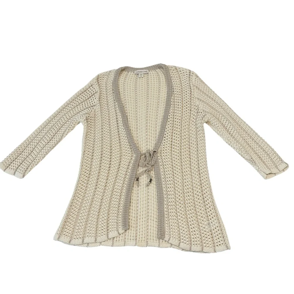Coldwater Creek | crochet knit tie front cardigan sweater sz L/XL
